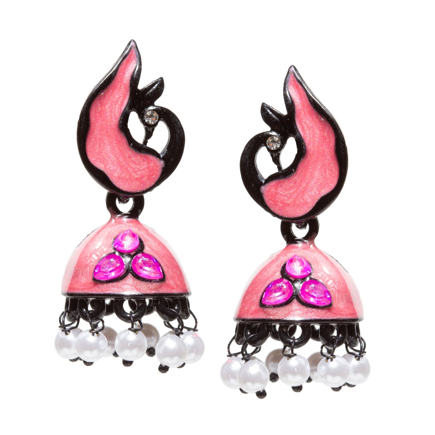Bindhani-gold-plated-Beads-Stone-White-Meenakari-Peacock-Light-Pink-Small-Jhumki-women-girls-Teenage