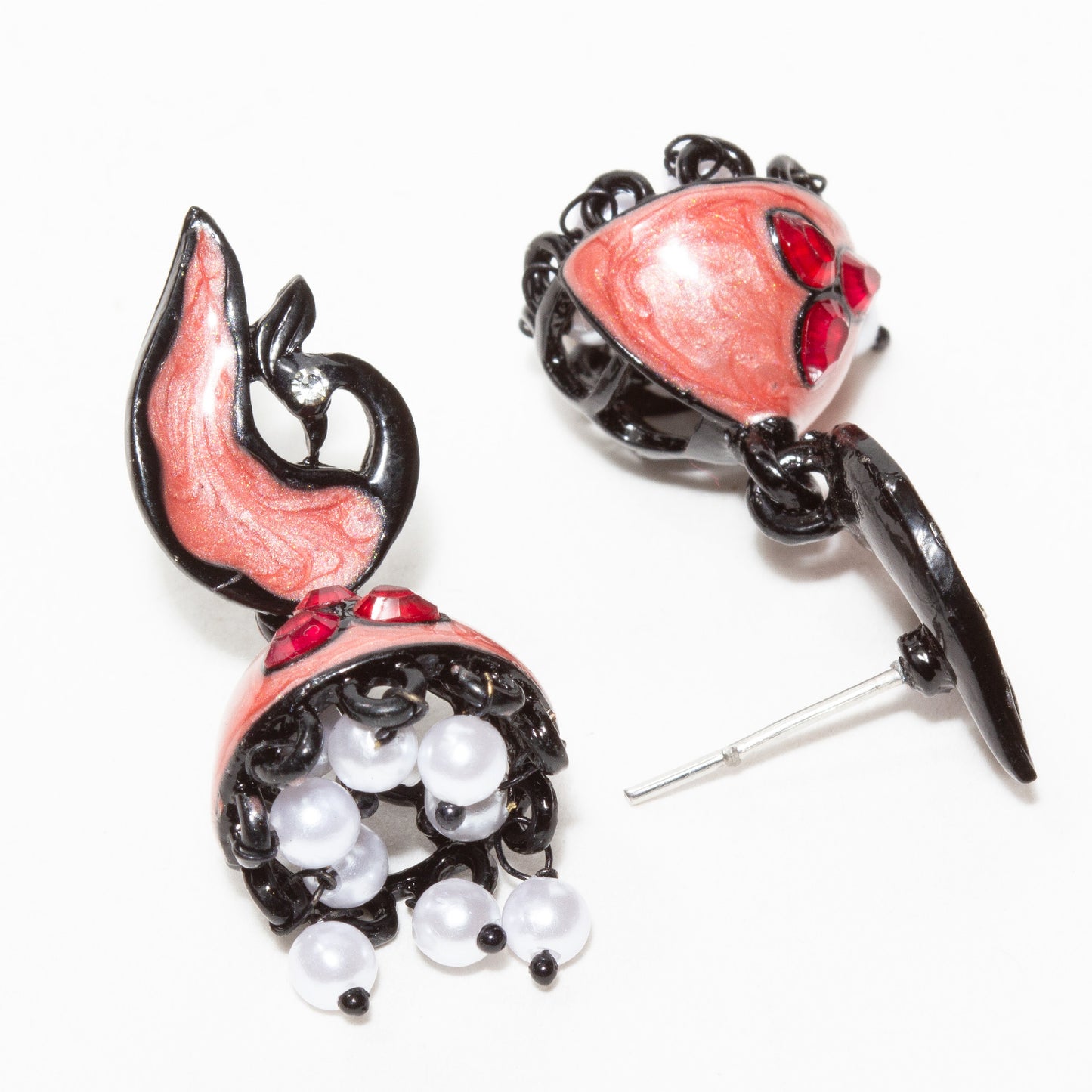 Bindhani-gold-plated-Beads-Stone-White-Meenakari-Peacock-Maroon-Small-Jhumki-women