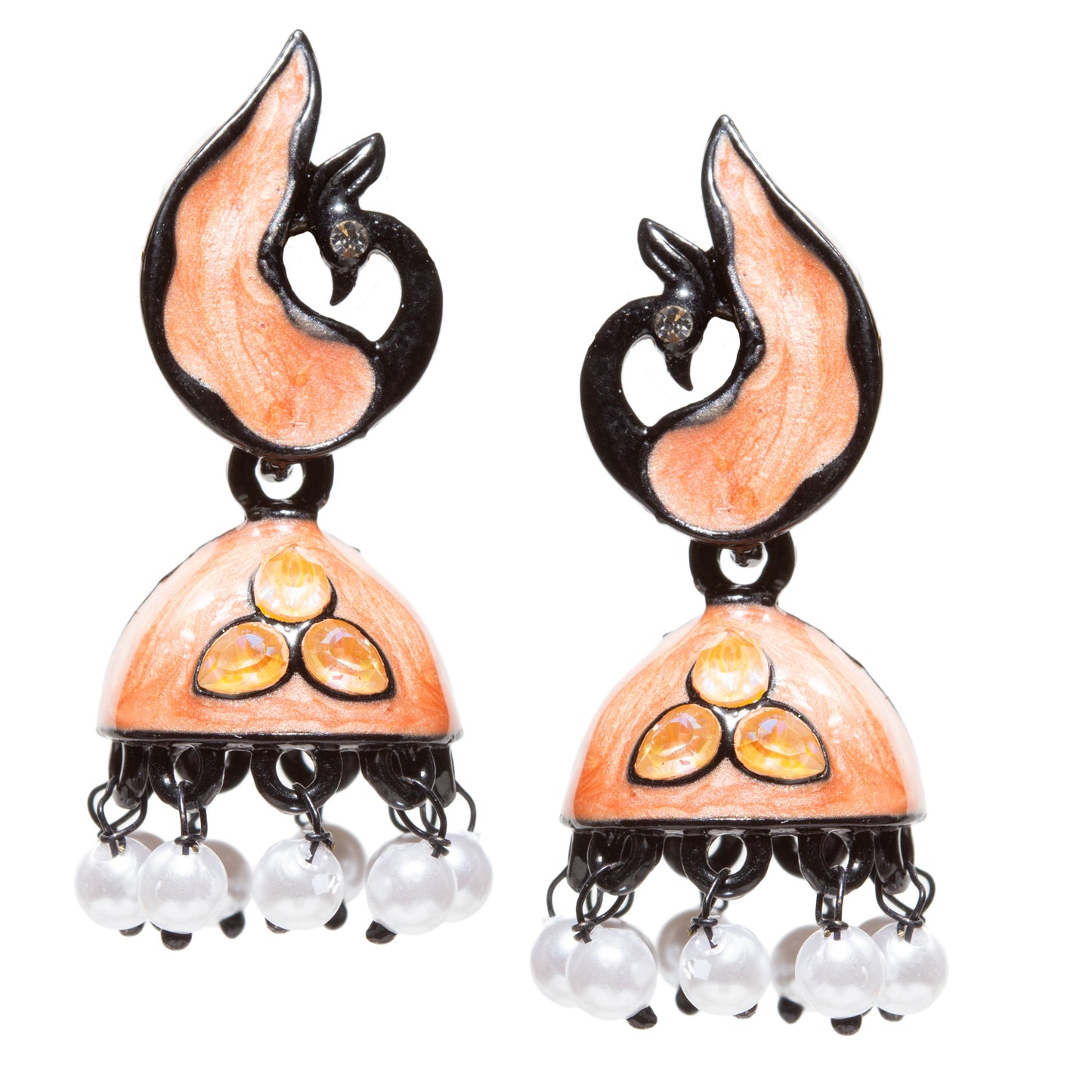 Bindhani-gold-plated-Beads-Stone-White-Meenakari-Peacock-Orange-Small-Jhumki-women-girls-Teenage
