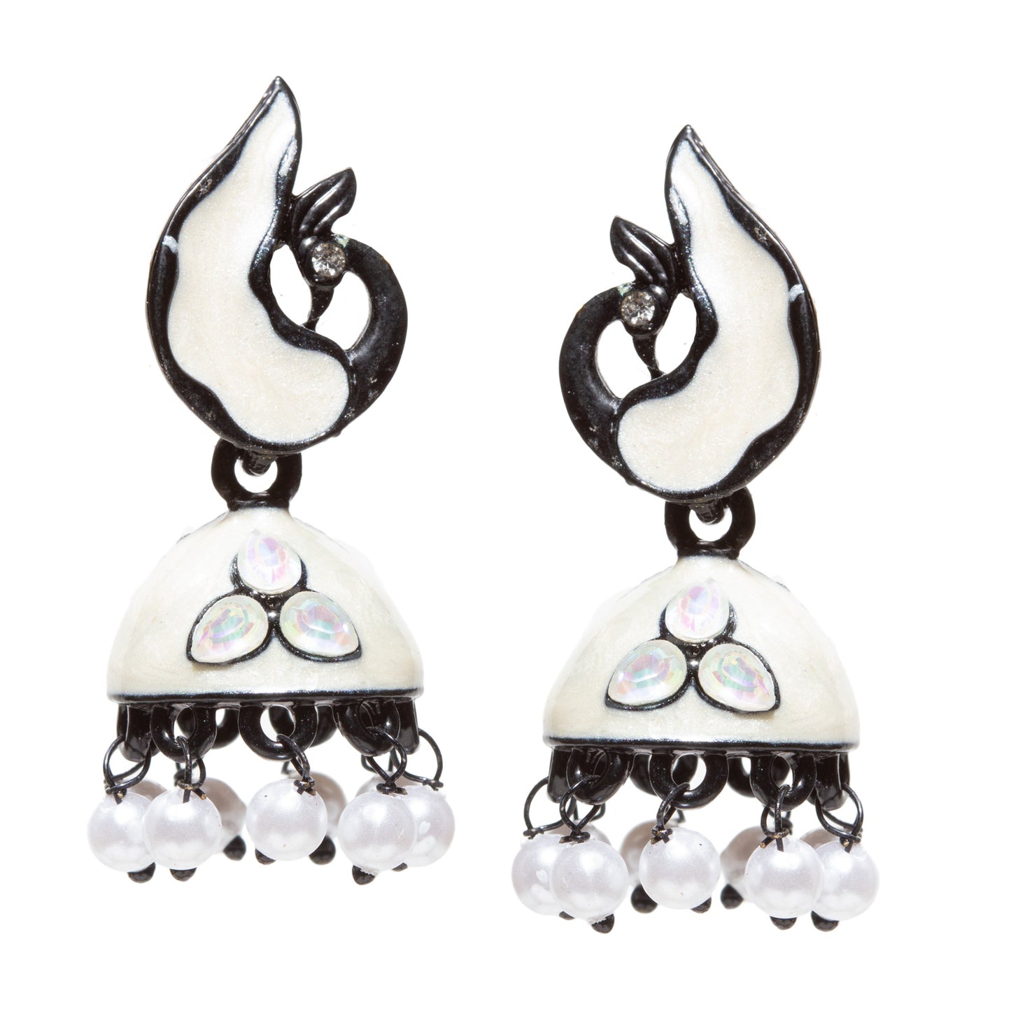 Bindhani-gold-plated-Beads-Stone-White-Meenakari-Peacock-Small-Jhumki-women-girls-Teenage