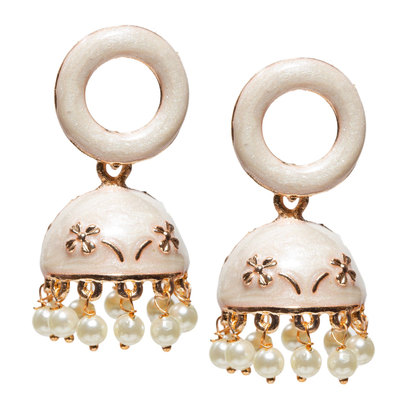 Bindhani-gold-plated-Beads-White-Meenakari-Round-White-Small-Jhumki-women-girls-Teenage