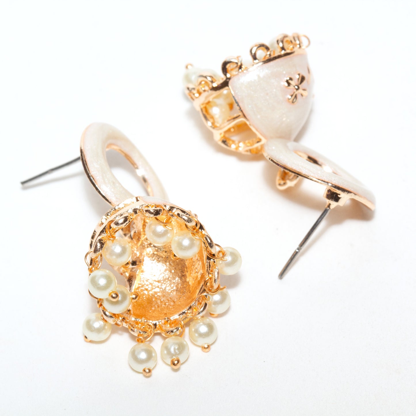 Bindhani-gold-plated-Beads-White-Meenakari-Round-White-Small-Jhumki-women