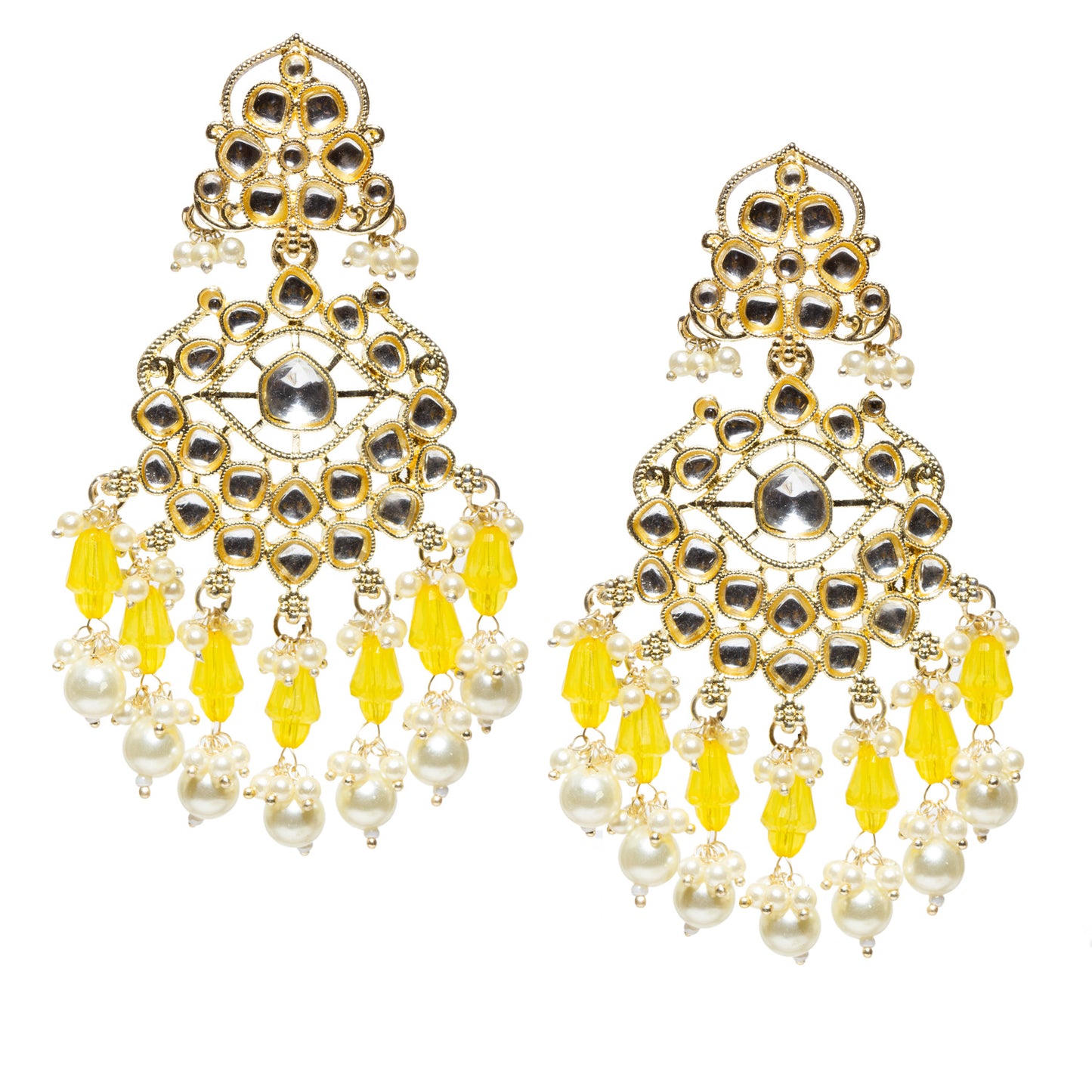 Bindhani-gold-plated-kundan-Pearl-Drop-Stone-white-Beads-Yellow-earring-women