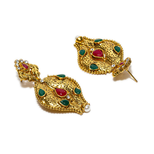 Bindhani gold plated pearl maroon green stone dangle earrings for women girls