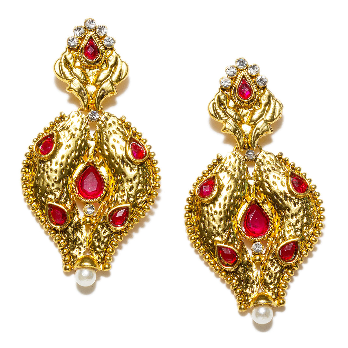 Bindhani gold plated pearl red stone dangle earrings for women girls