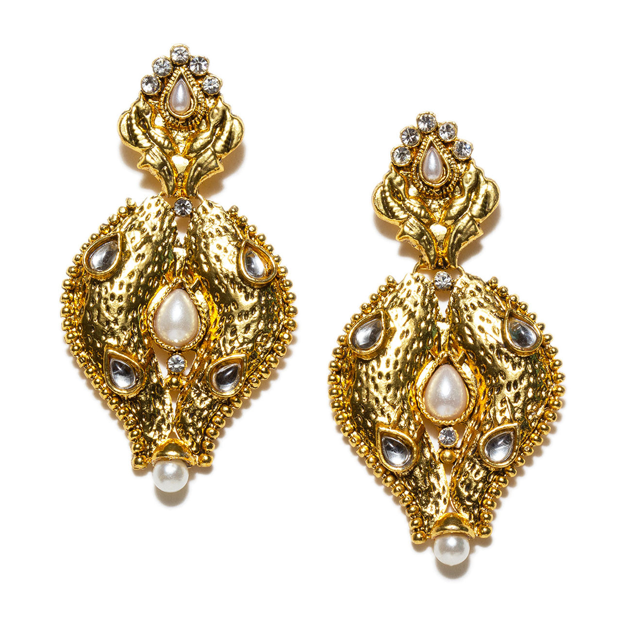 Bindhani gold plated pearl white kundan stone dangle earrings for women girls