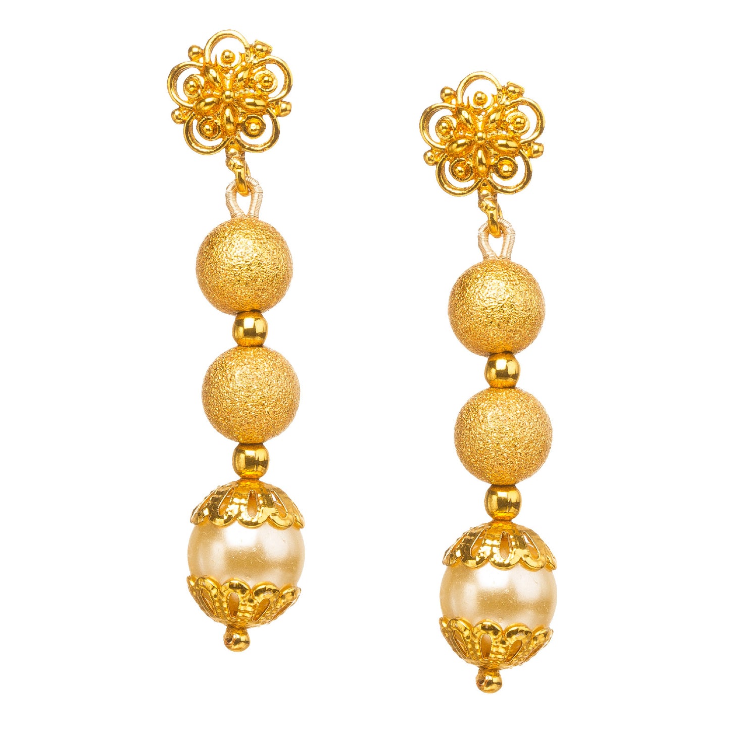 Bindhani Gold-plated sutd flower shaped three setps drops pair of a matching drop earring