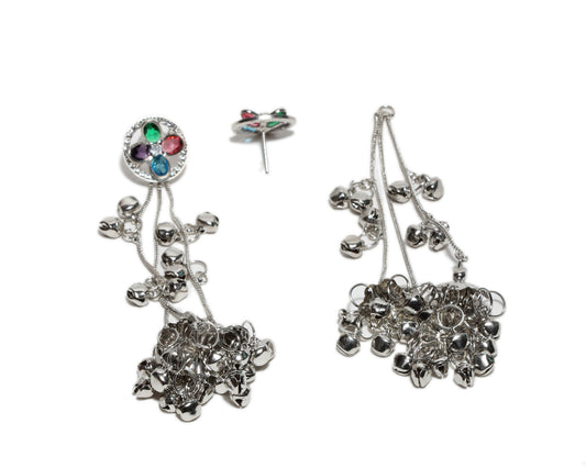 Bindhani silver toned long kashmiri jhumka earrings with stud for women