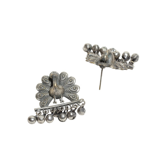 Bindhanni-Dancing-Peacock-Drop-White-Beads-Oxidized-Silver-Earrings