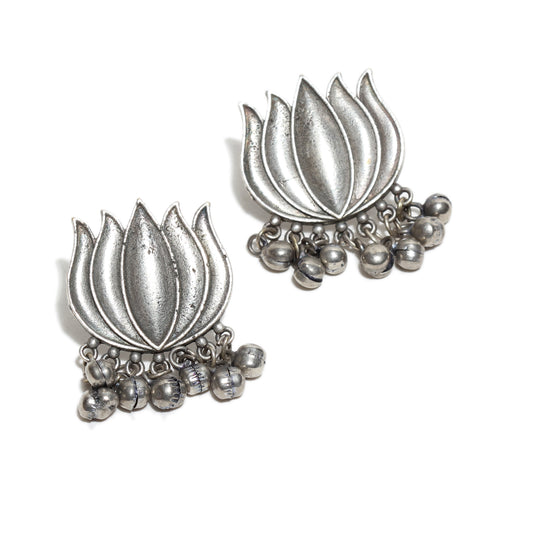 Oxidized Lotus Statement Earrings