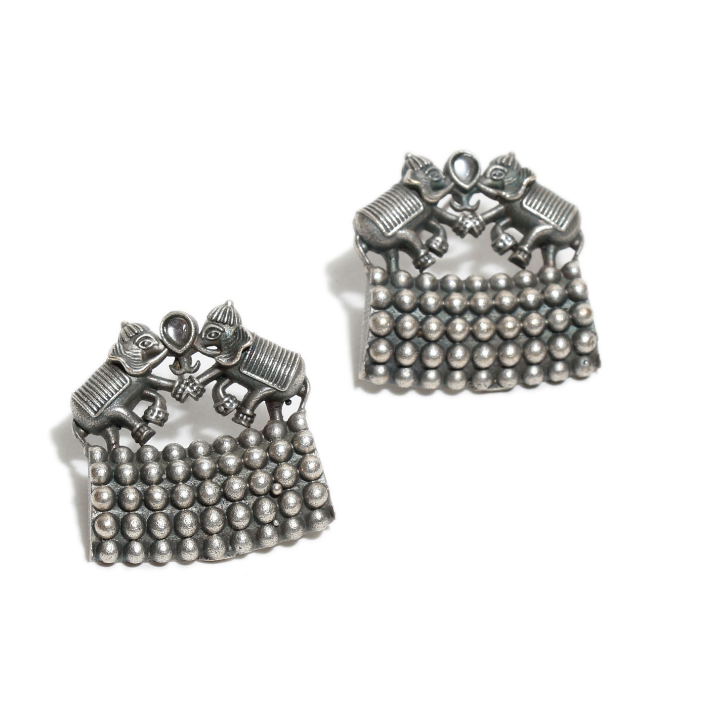 Oxidized Kundan Elephant Earrings