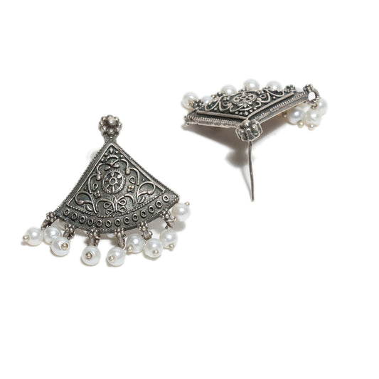 Traditional Oxidized Silver Triangular Earrings