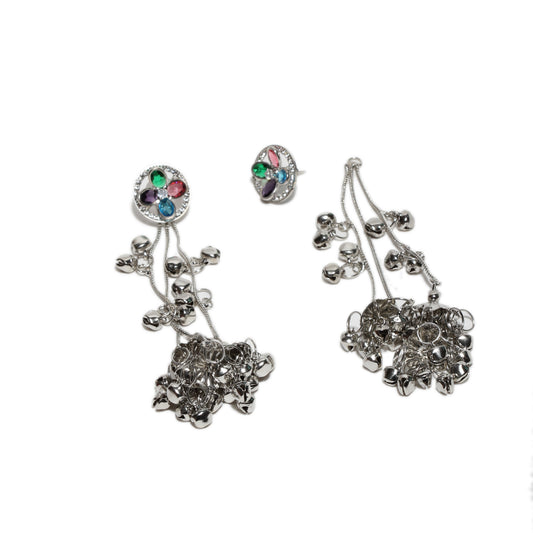 Silver Tonned Long Kashmiri Jhumka Earrings with stud