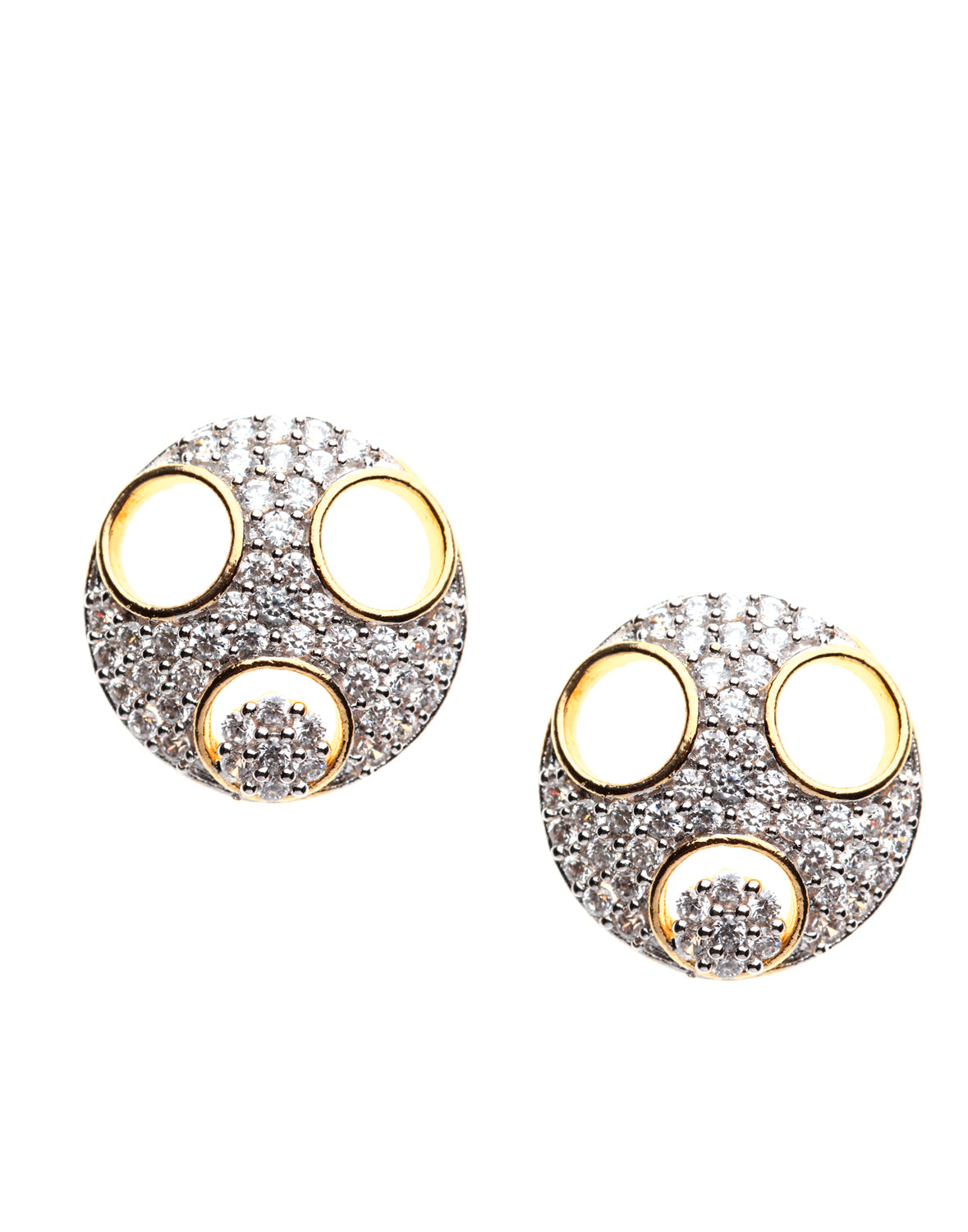 American Diamond AD-Stones Round Pendant Studs With Chain