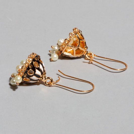 bindhani black gold plated pearl meenakari jhumki for women girls