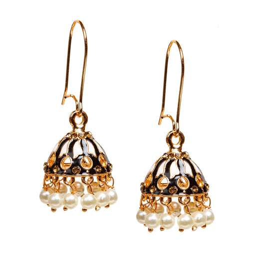 bindhani black gold plated pearl meenakari jhumki for women girls