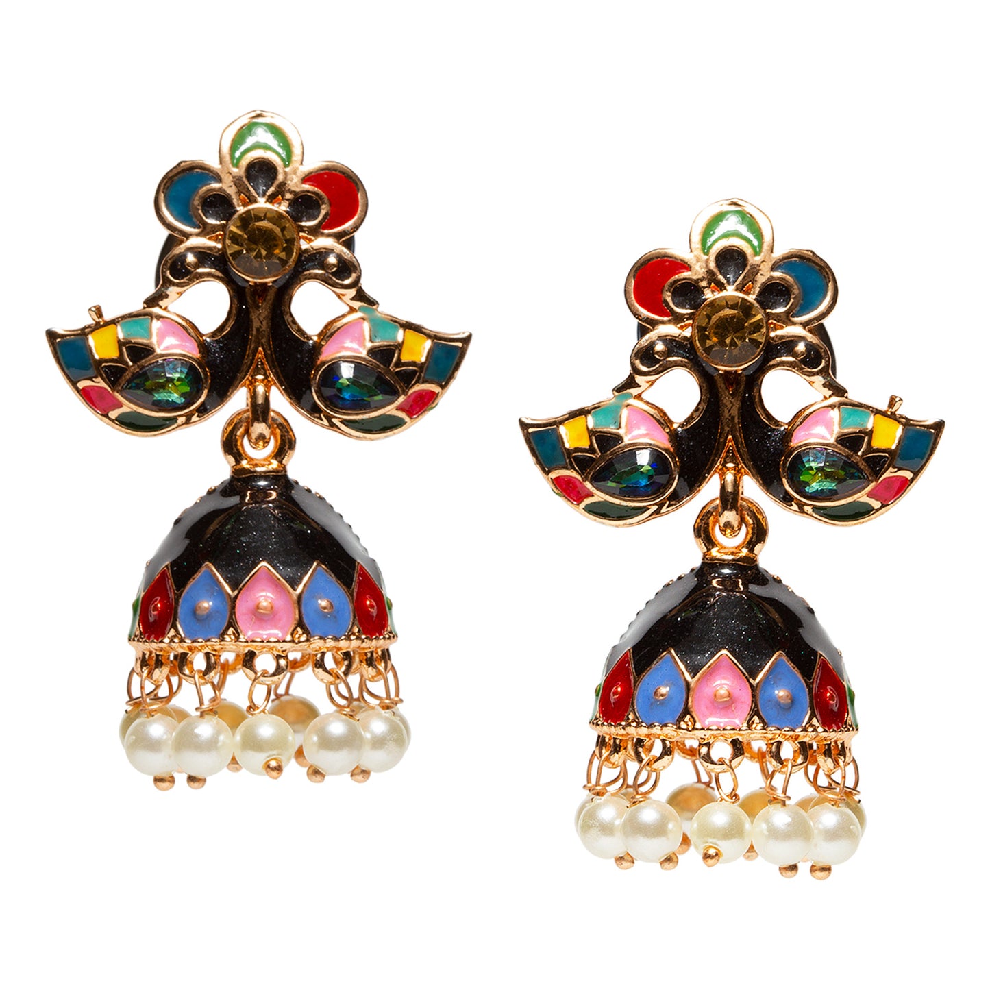 bindhani black multicolor small peacock jhumki earrings women teenage girls