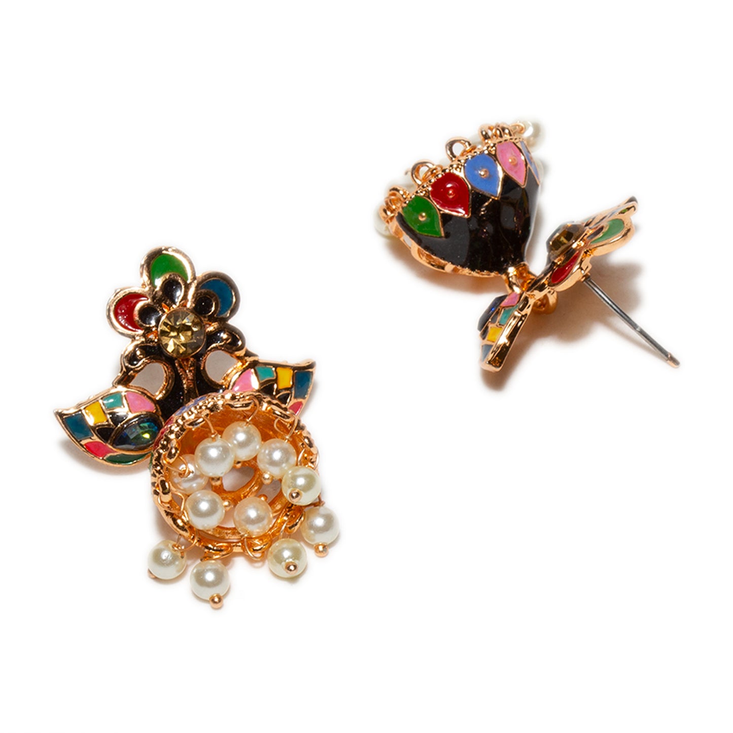 bindhani black multicolor small peacock jhumki earrings women teenage girls
