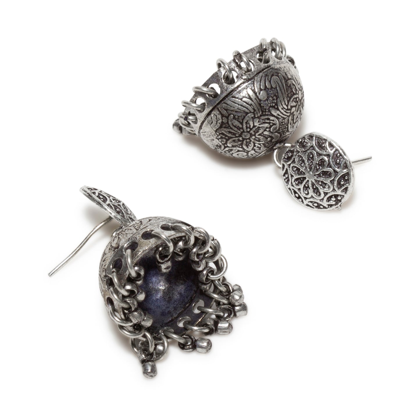 bindhani black silver toned mandala oxidised jhumki earrings for women and girls