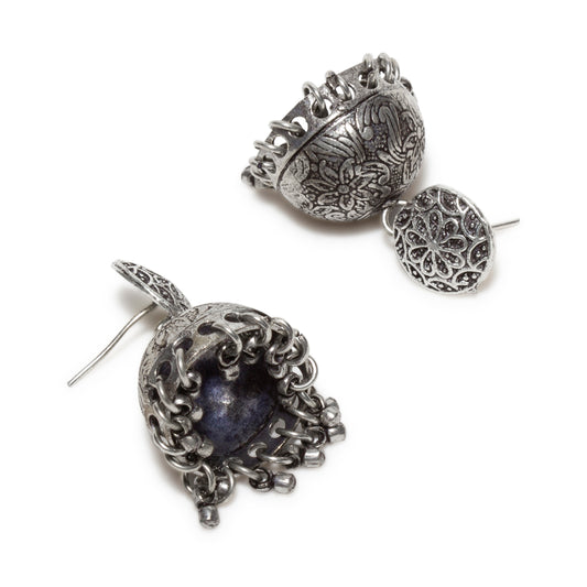 bindhani black silver toned mandala oxidised jhumki earrings for women and girls