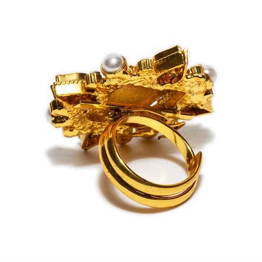 bindhani copper gold plated green maroon beads white stone adjustable finger ring for women and girls