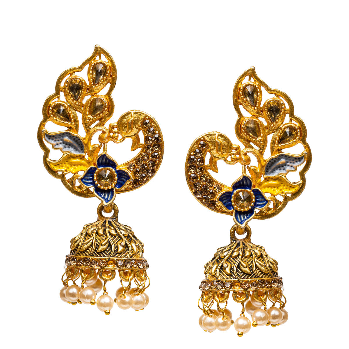 bindhani gold plated Indian peacock blue color meenakari bollywood jhumka earring for women girls