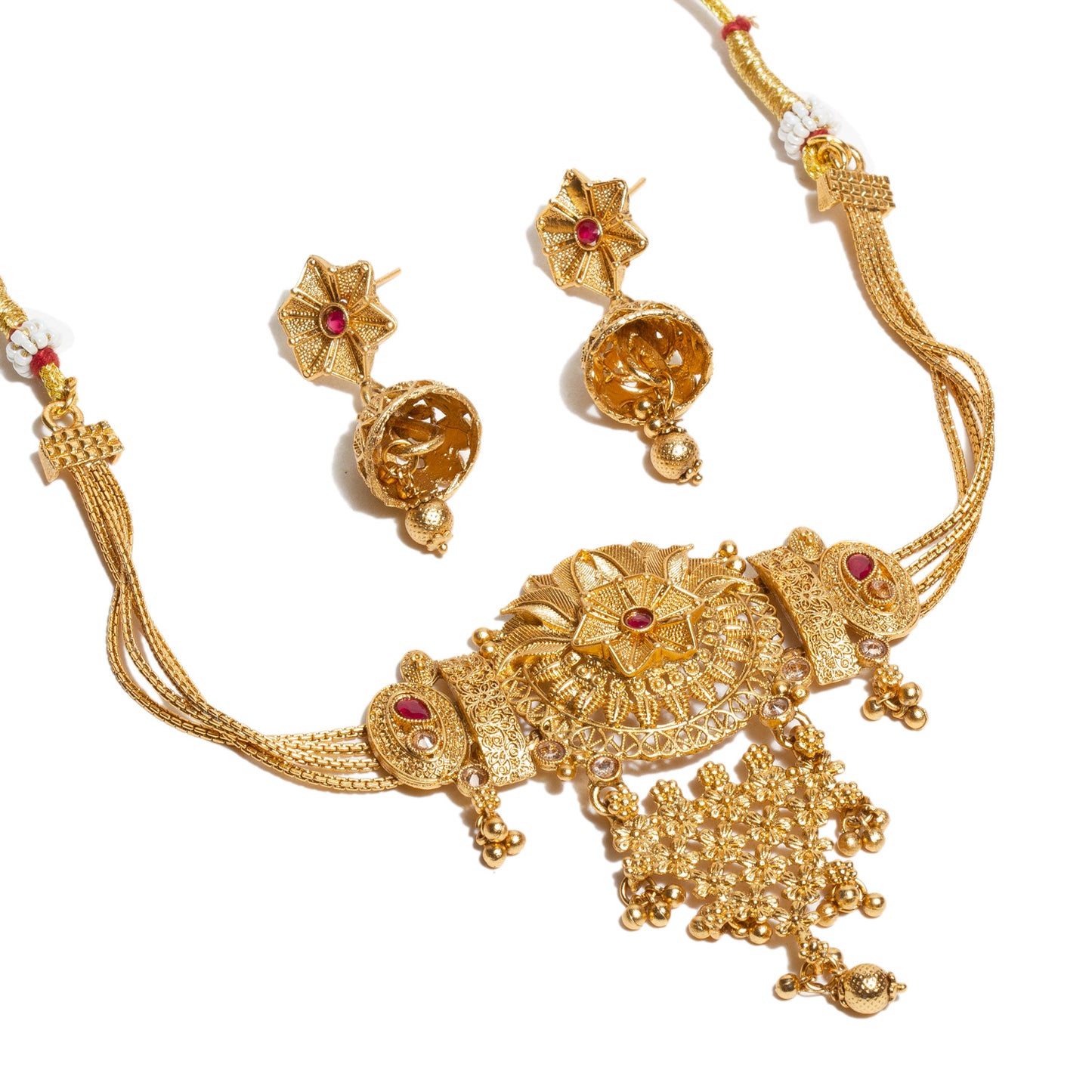 bindhani-gold-plated-Maroon-south-india-choker-necklace-jhumka-earrings-set-for-women-and-girls