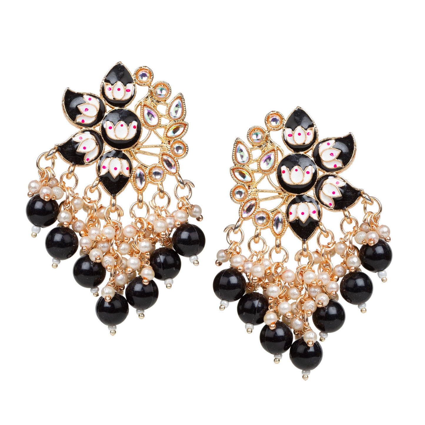 bindhani gold plated black meenakari pearl drop earrings for women girls