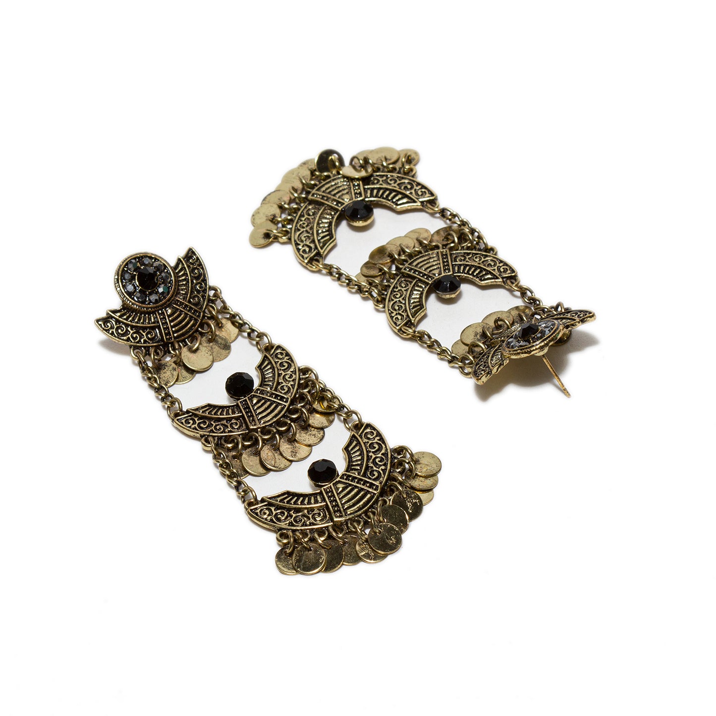 bindhani gold plated black stone long dangle earrings for women girls