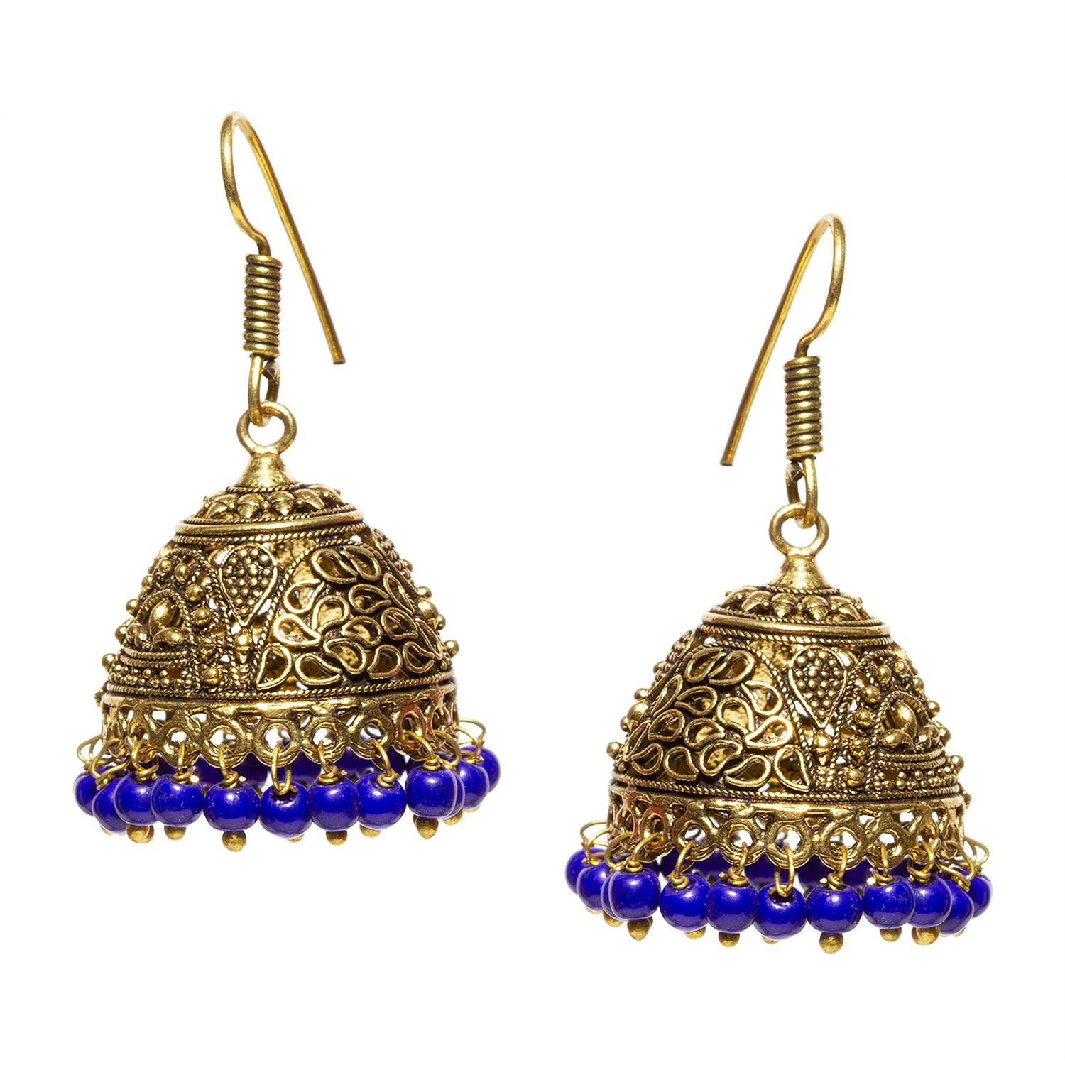 Buy Bindhani Women's Blue Drops Golden Oxidised Jhumka Earrings