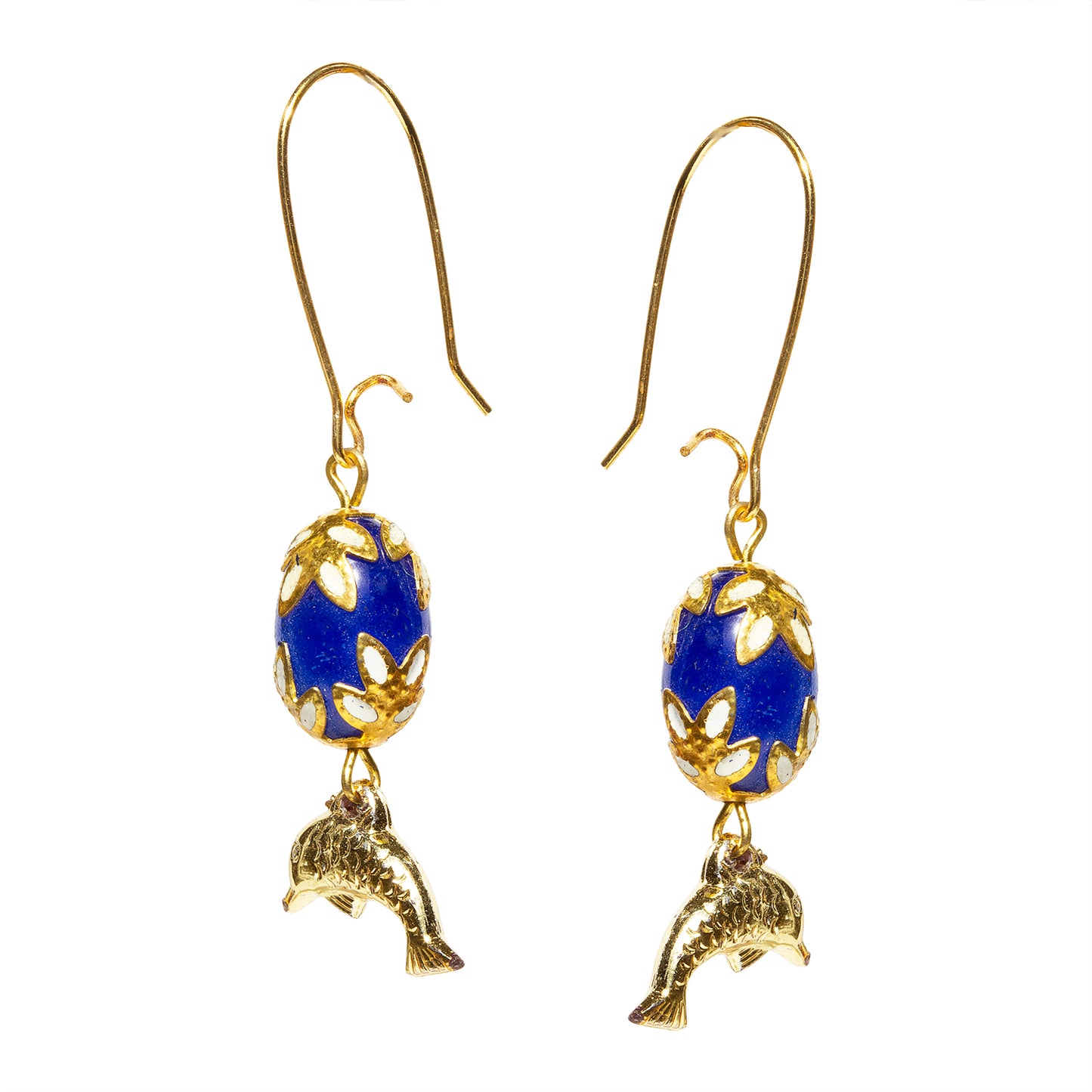 bindhani gold plated blue pearl gold dolphin fish hook earrings for women and girls