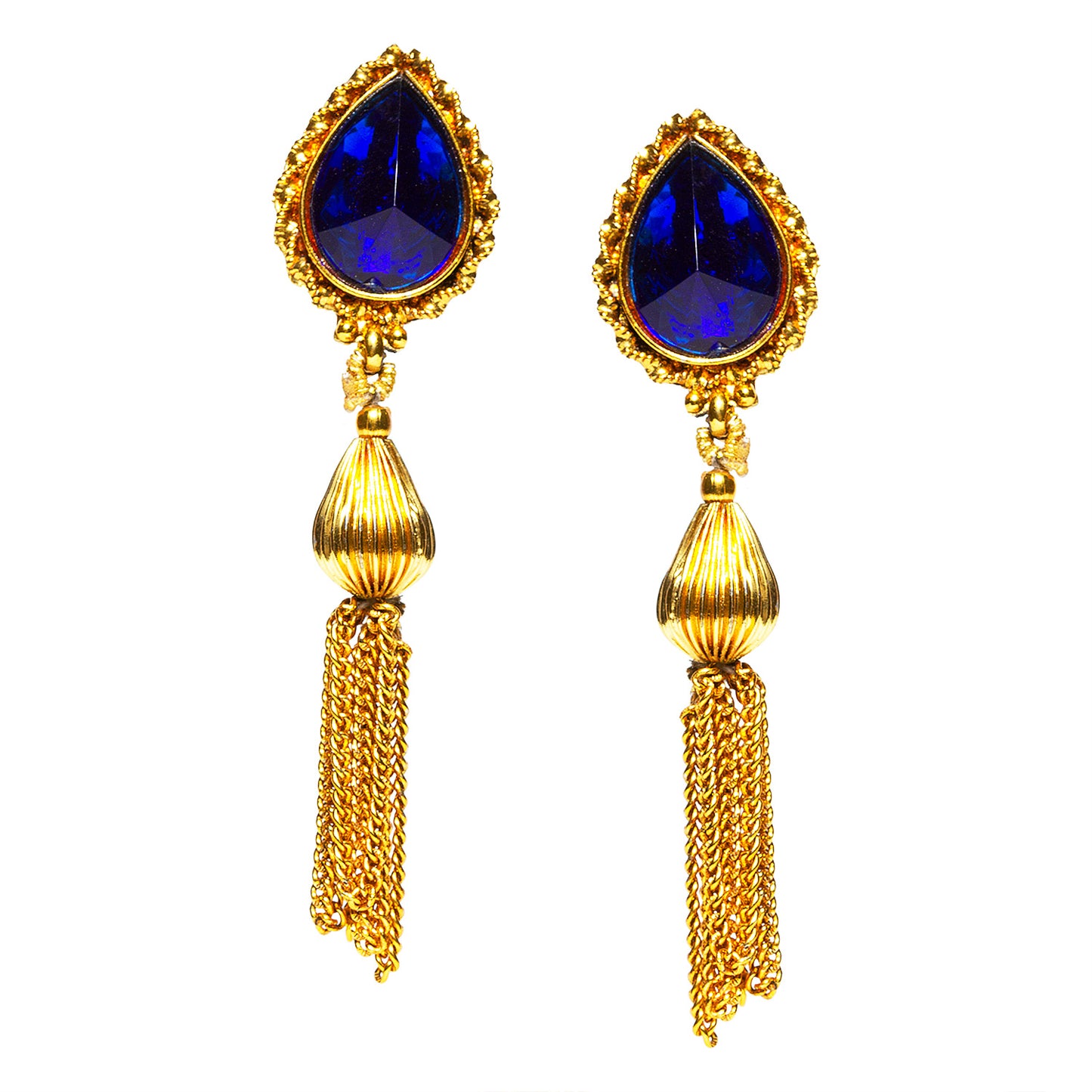 bindhani gold plated blue stone tassel earrings for women