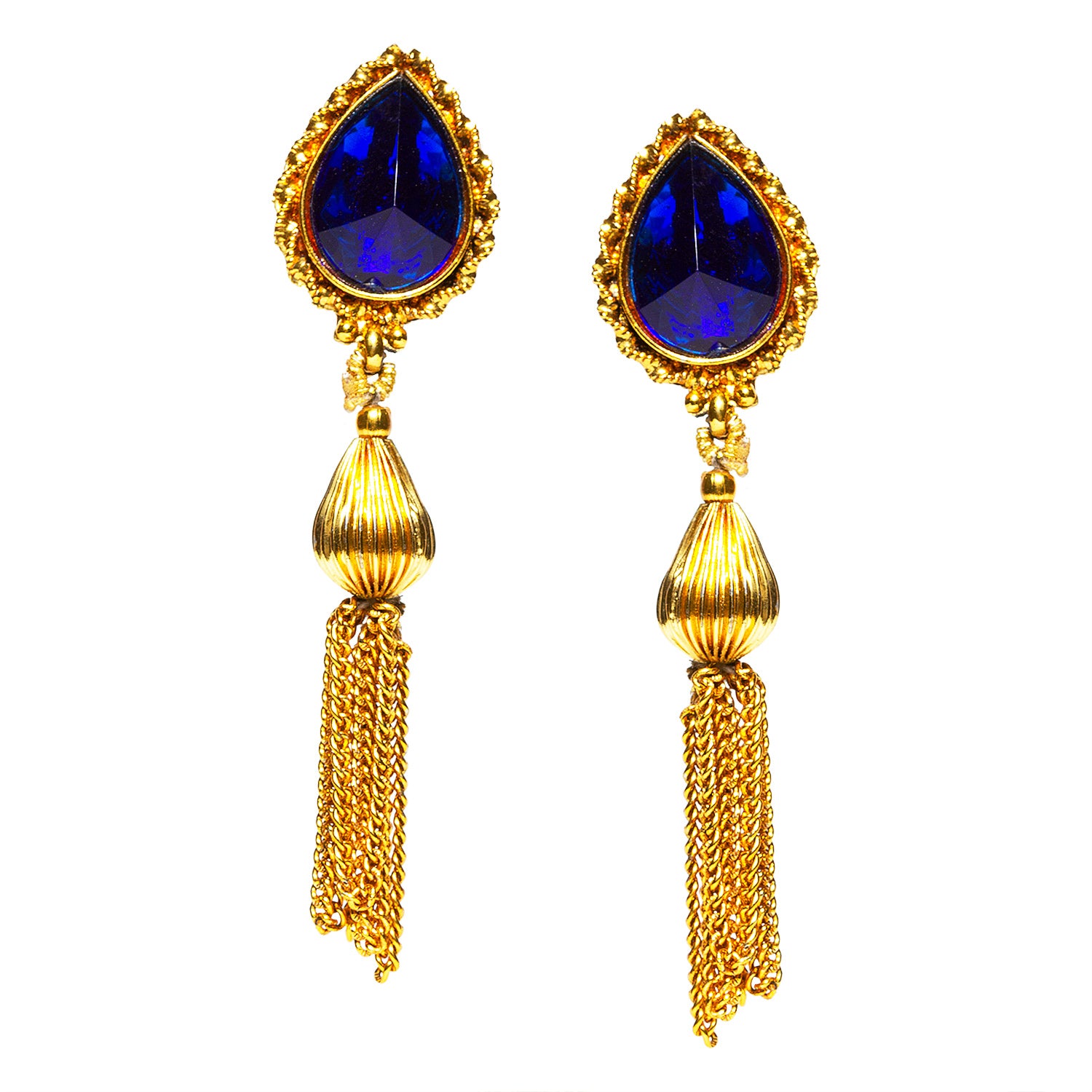 bindhani gold plated blue stone tassel earrings for women