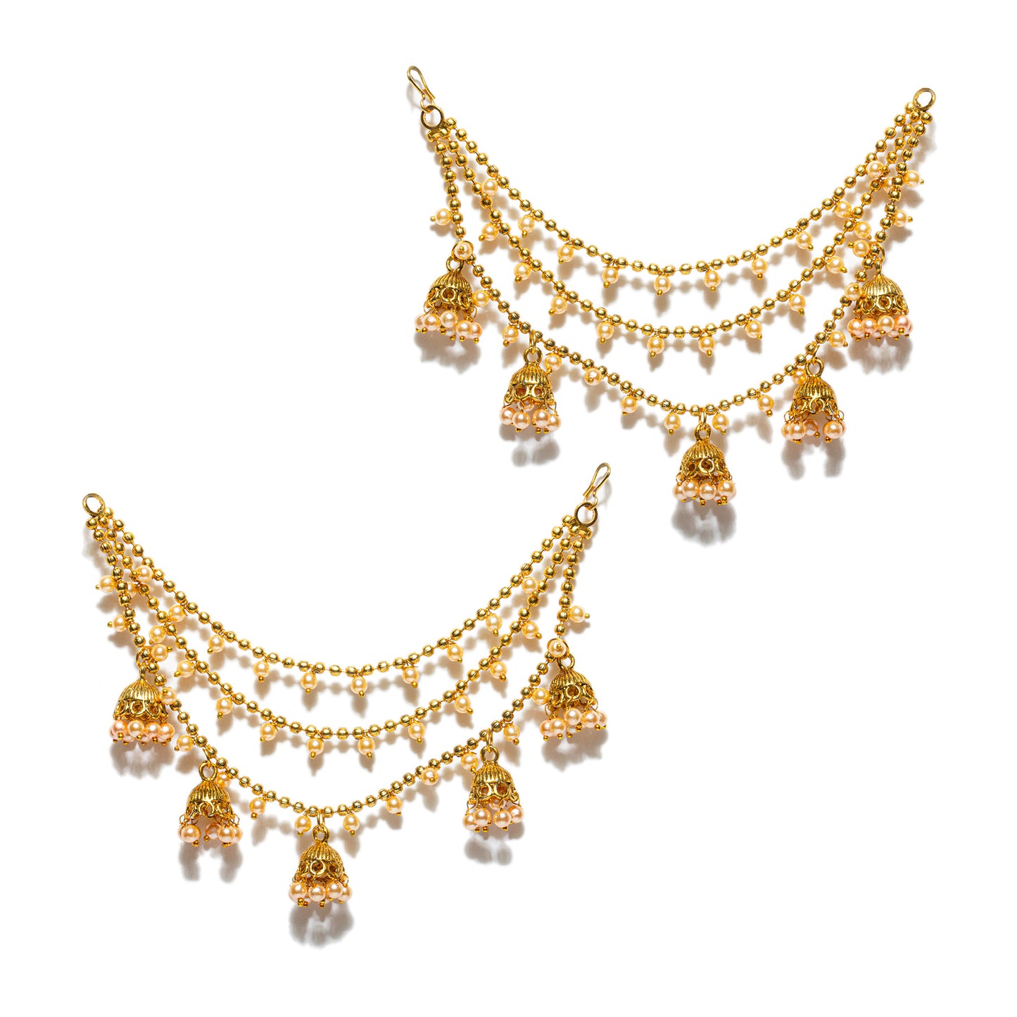 bindhani gold plated golden beads earrings side ear chain bahubali jhumka for women girls