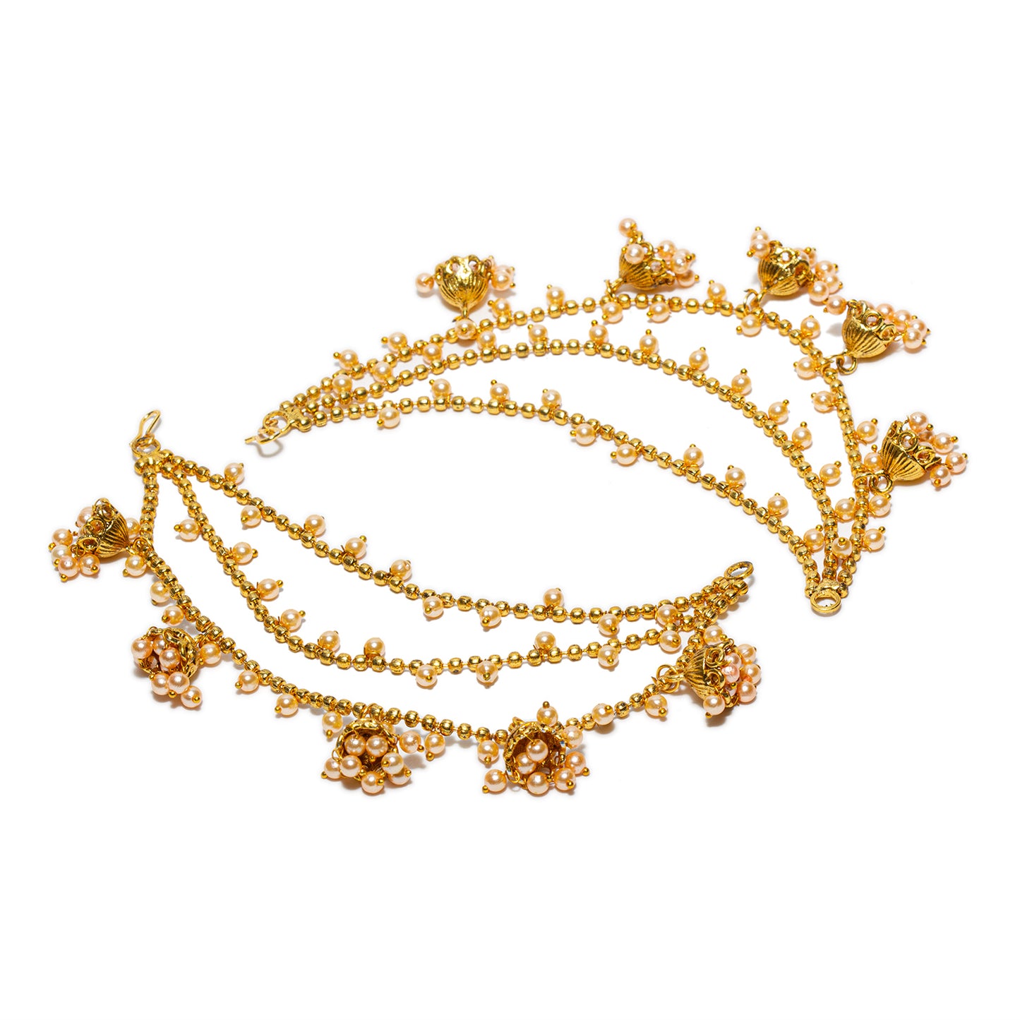 bindhani gold plated golden beads earrings side ear chain bahubali jhumka for women girls