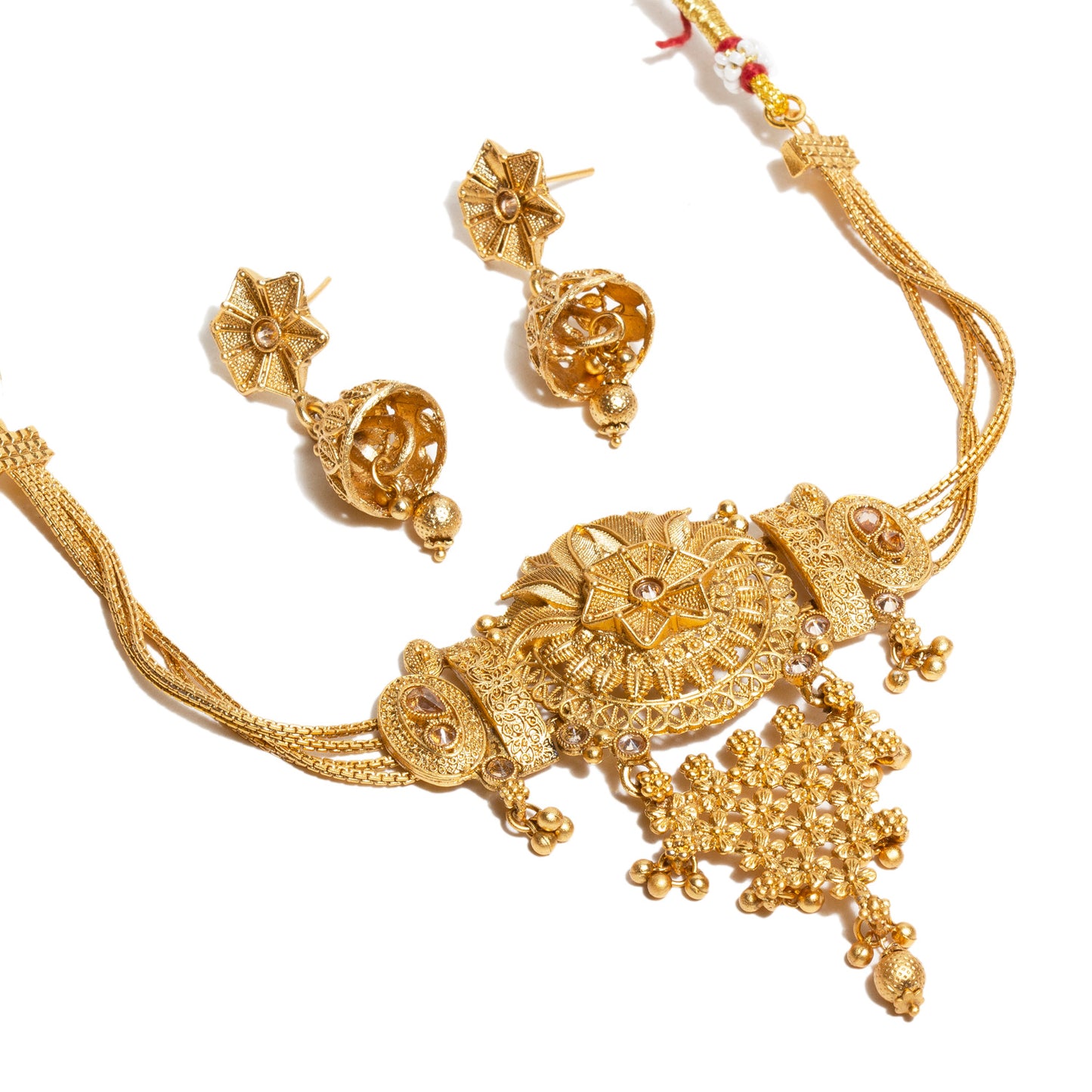 bindhani-gold-plated-golden-south-india-choker-necklace-jhumka-earrings-set-for-women-and-girls