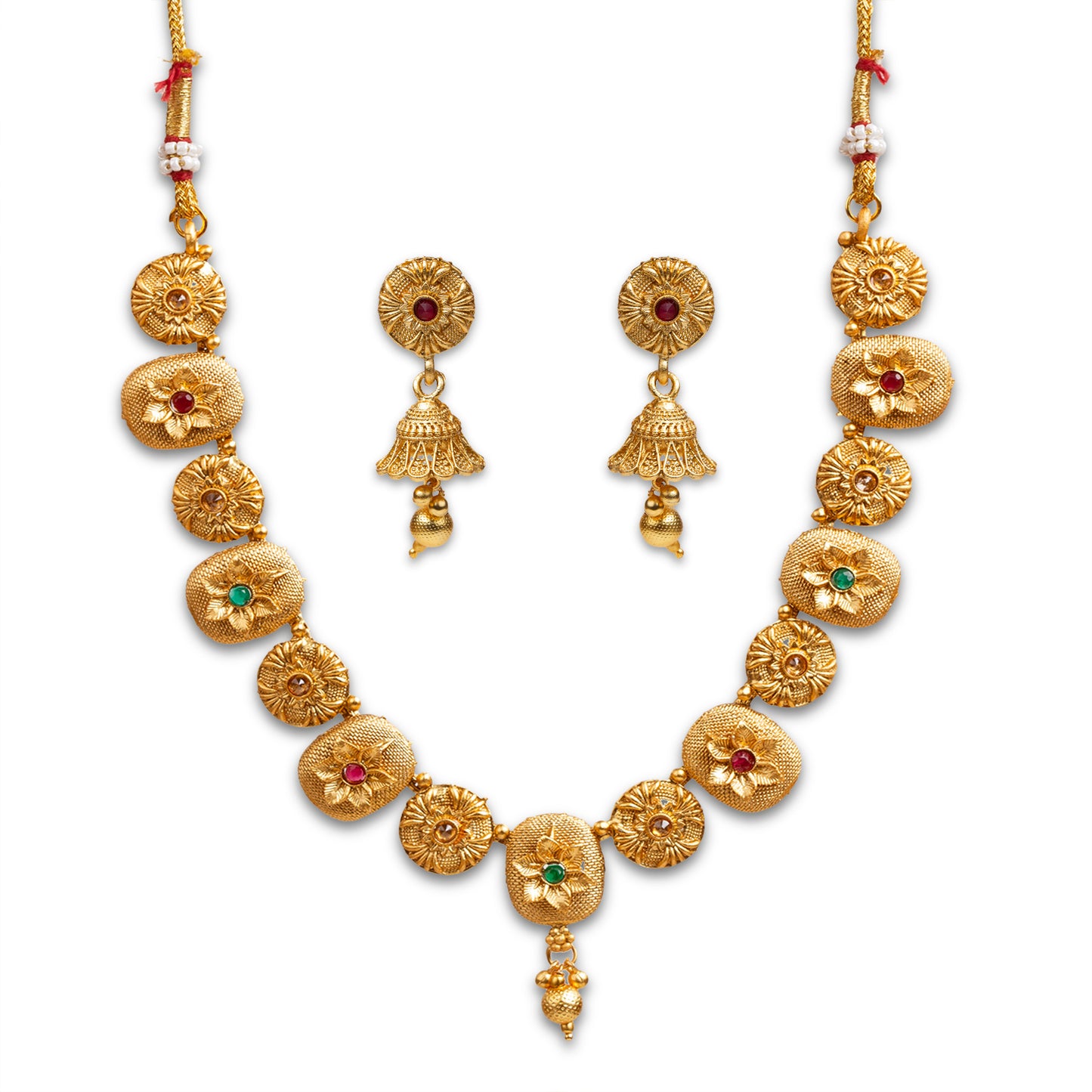 bindhani gold plated indian style red green necklace jhumka earrings set for women girls