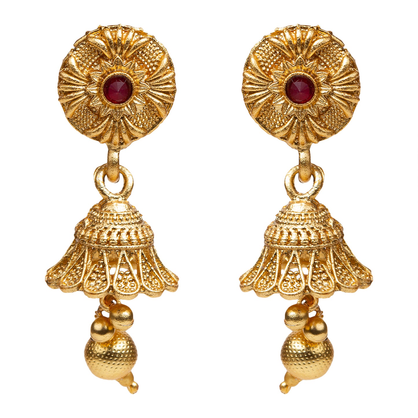 bindhani gold plated indian style red jhumka earrings for women girls