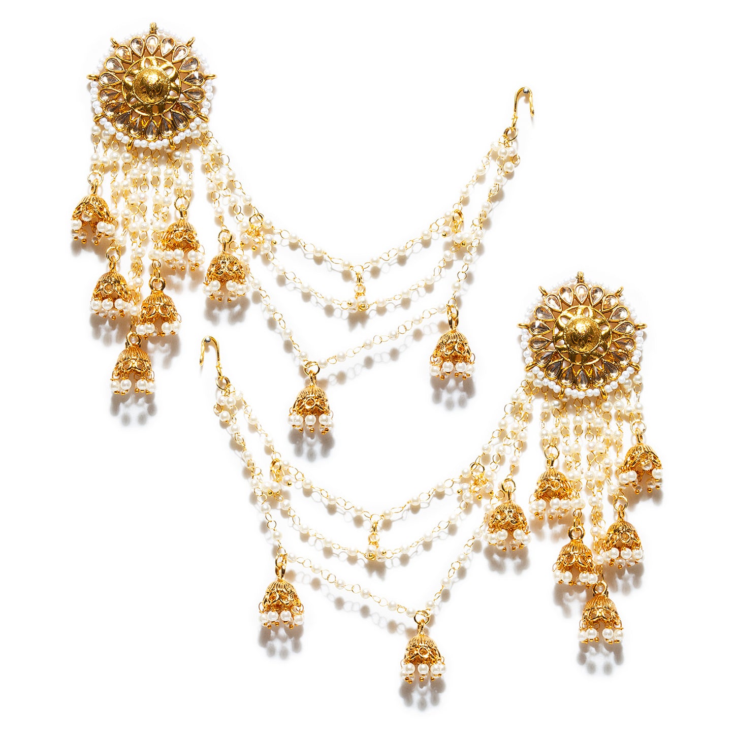 bindhani gold plated jhumki beads stone head chain bahubali earrings for women and girls