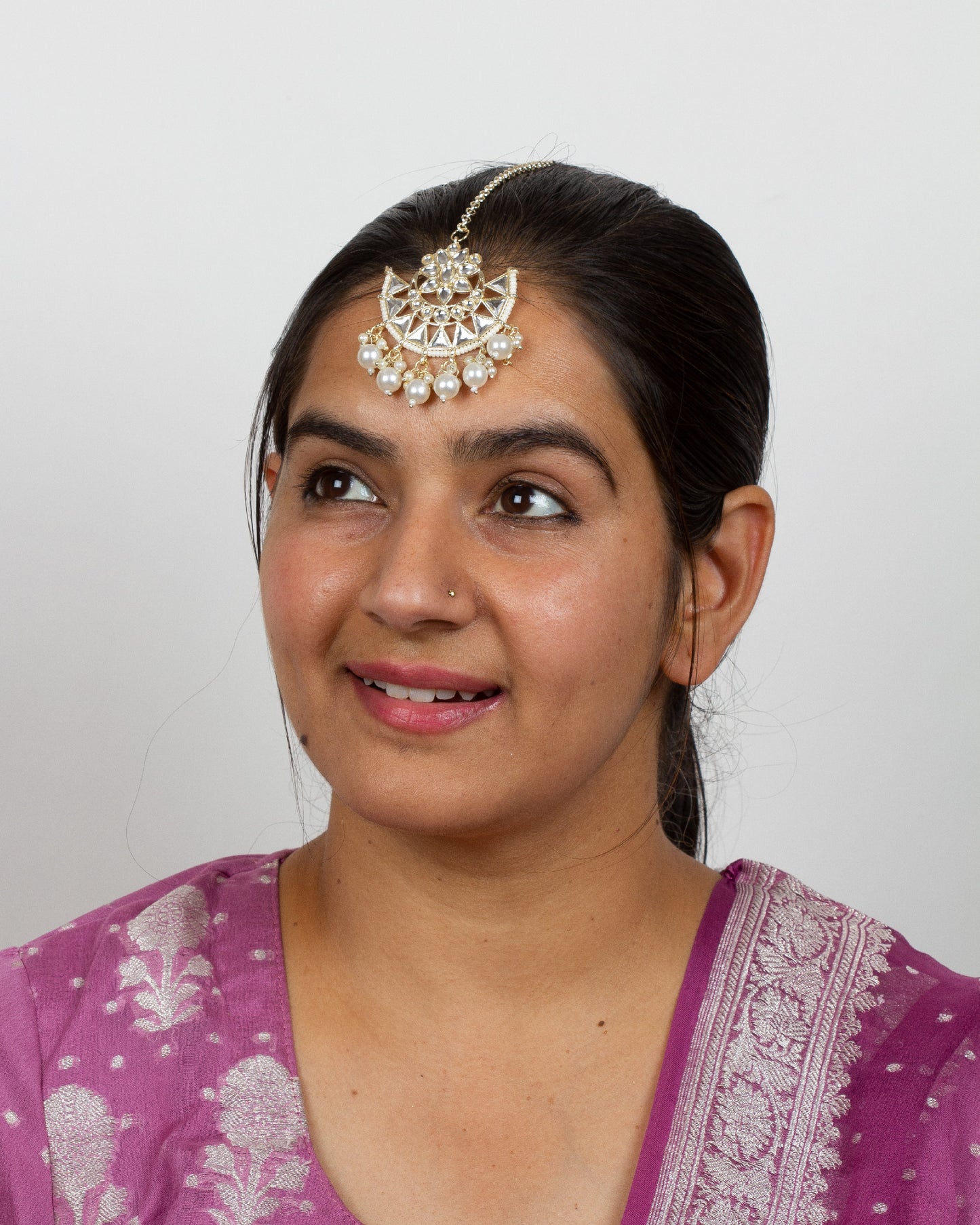 White Pearl Drop Kundan Maang Tikka