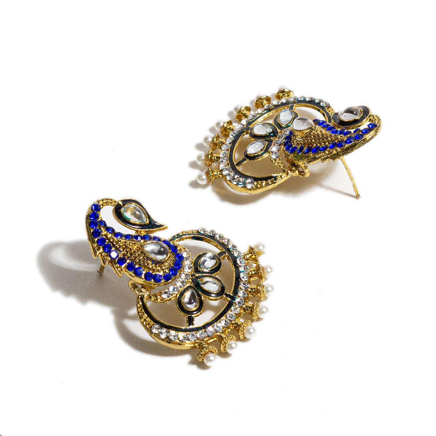 bindhani gold plated kundan pearls drop white blue stone meenakari earrings for women girls