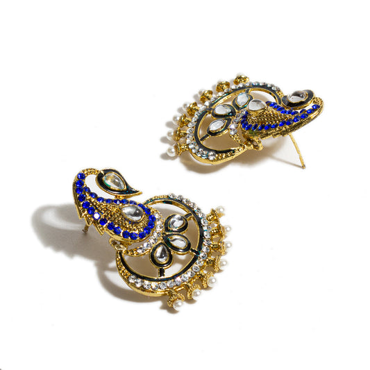 bindhani gold plated kundan pearls drop white blue stone meenakari earrings for women girls