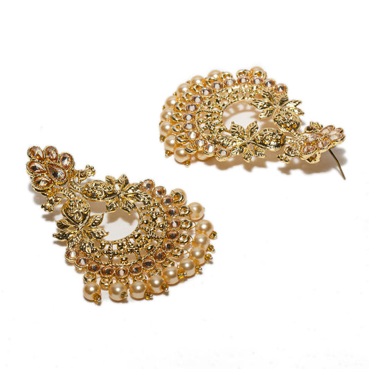 bindhani gold plated kundan stone peacock chandbali pearl drop dangle earrings for women girls