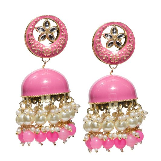 bindhani-gold-plated-kundan-stone-pearl-drop-baby-pink-color-drop-meenakari-big-size-jhumka-earrings-for-women-and-girls