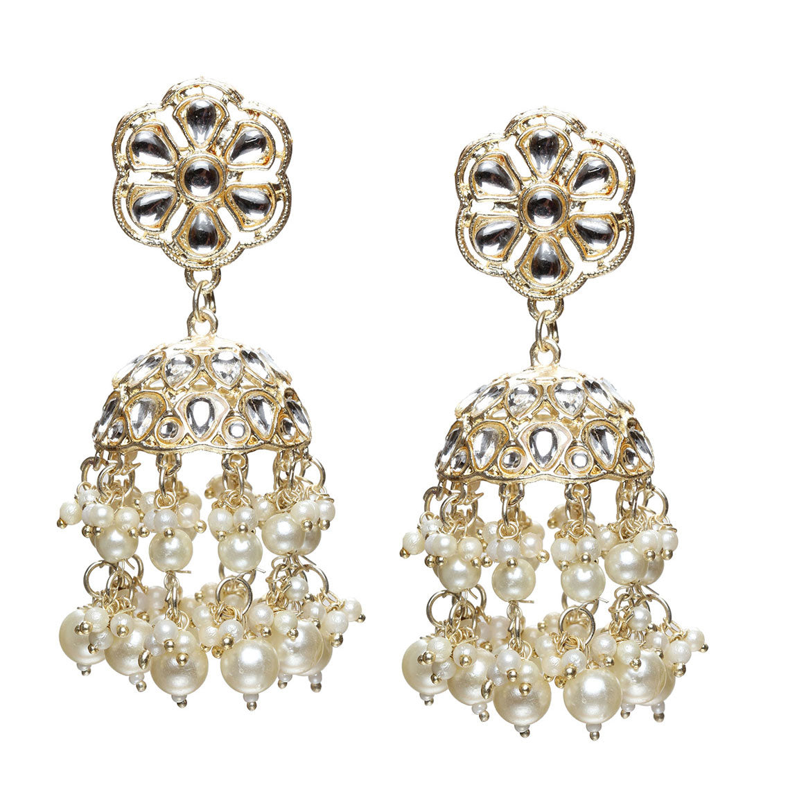 bindhani gold plated kundan stone pearl drop jhumka earrings for women girls