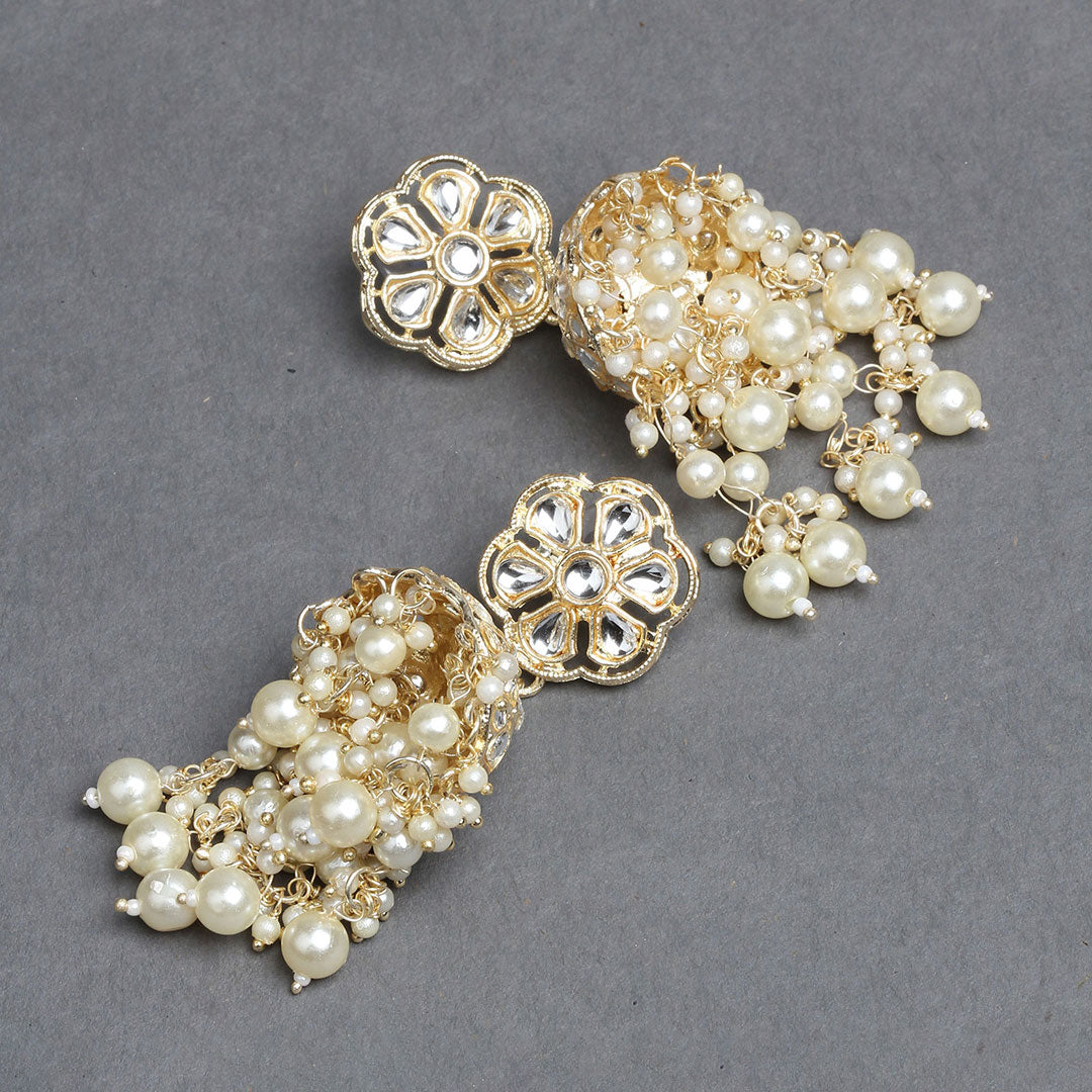 bindhani gold plated kundan stone pearl drop jhumka earrings for women girls
