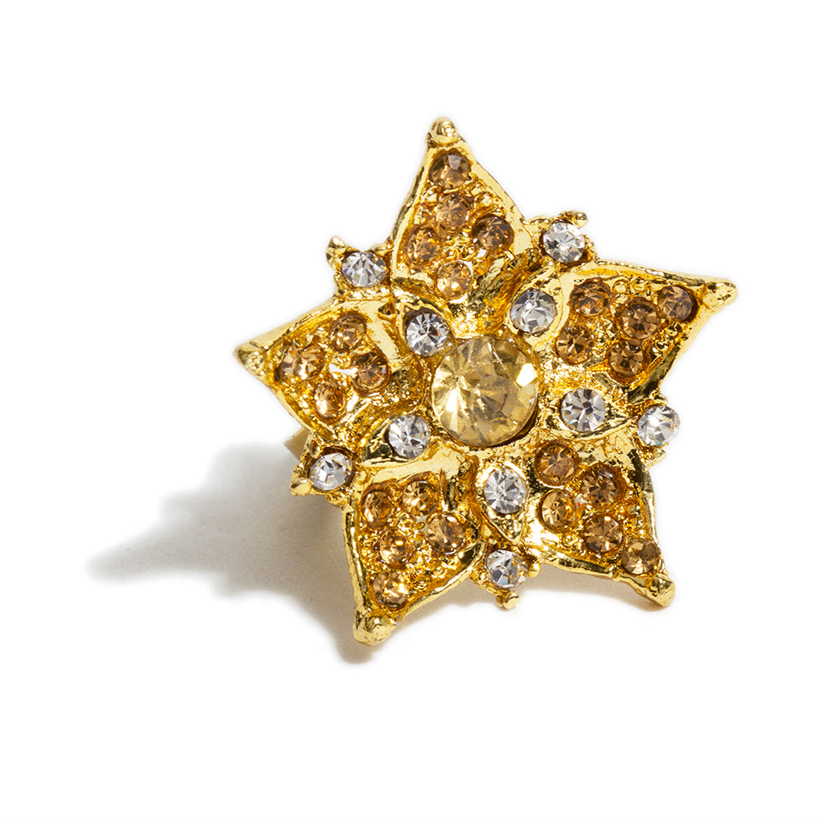 bindhani gold plated lotus shaped ring golden white stone adjustable finger ring for women and girls