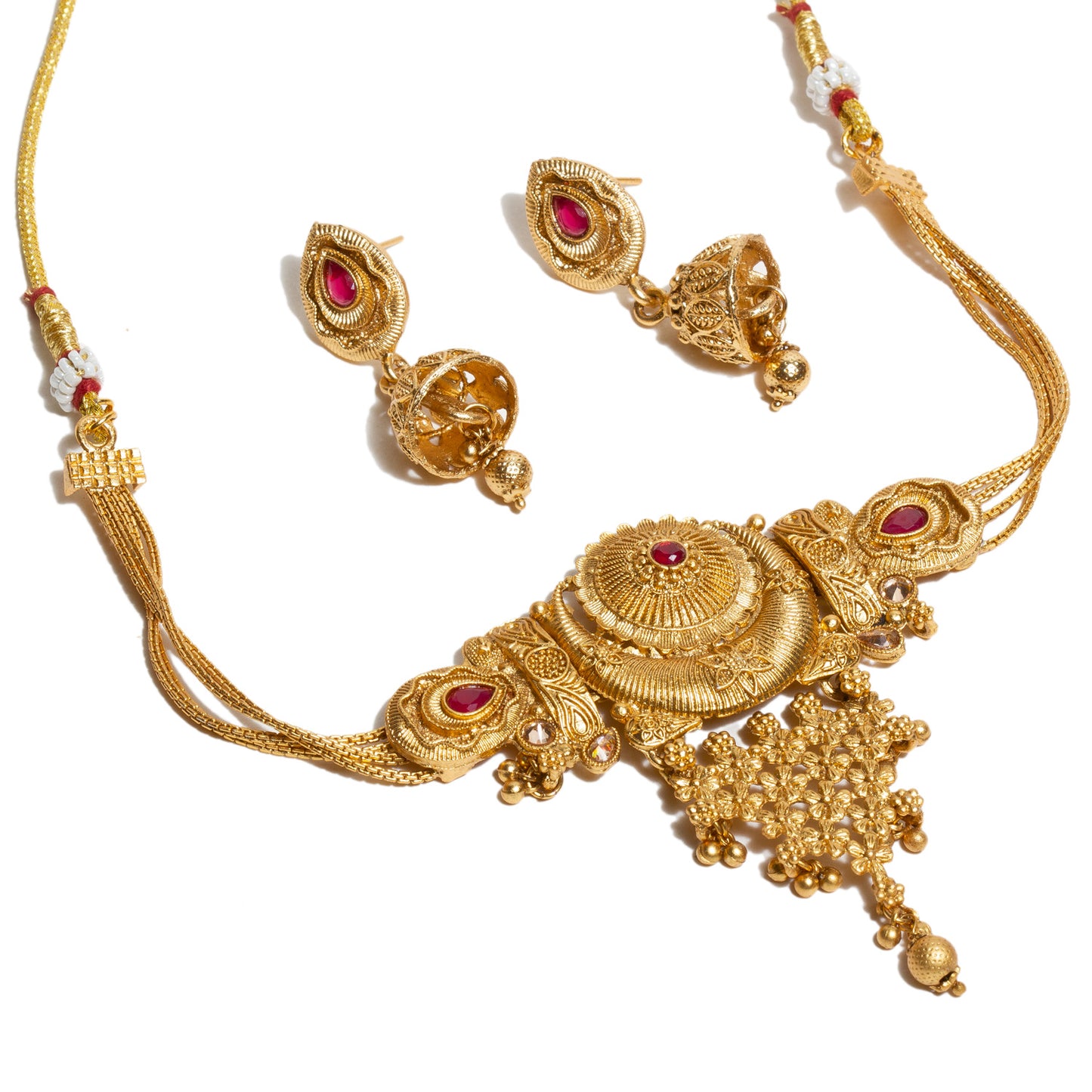 bindhani-gold-plated-maroon-south-india-choker-necklace-set-jhumka-earrings-for-women-and-girls