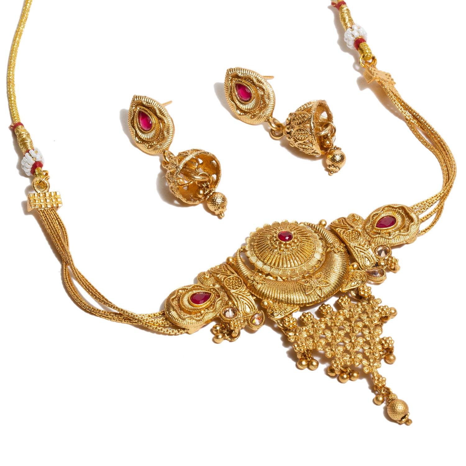 bindhani-gold-plated-maroon-south-india-choker-necklace-set-jhumka-earrings-for-women-and-girls