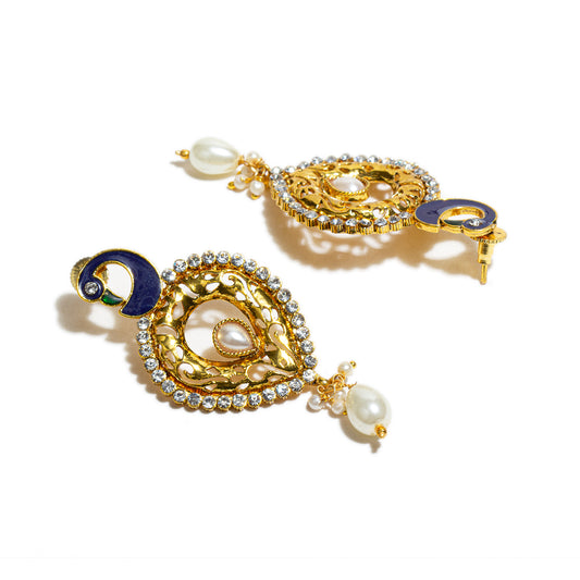 bindhani gold plated meenakari pearl drop peacock earrings women